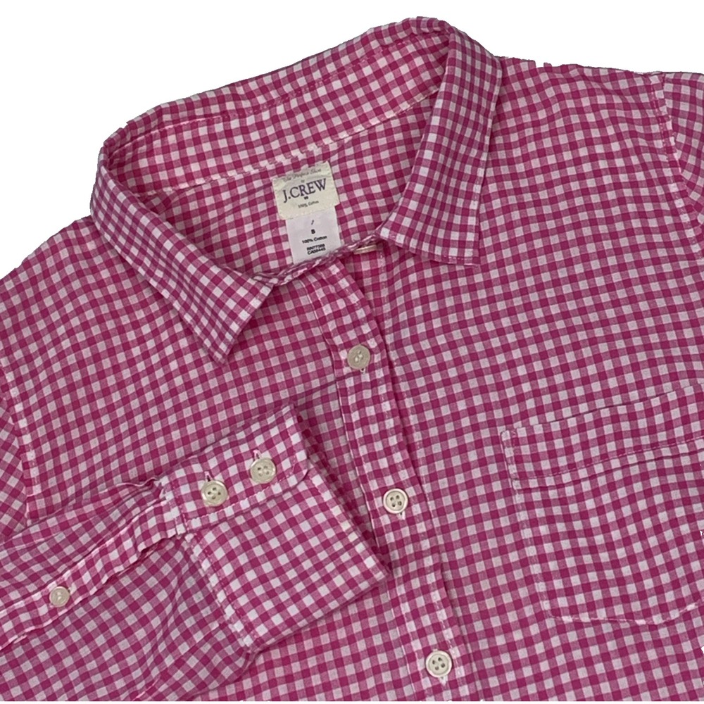J Crew Perfect Fit Button Down Shirt Womens S Pink Gingham Plaid Long Sleeve